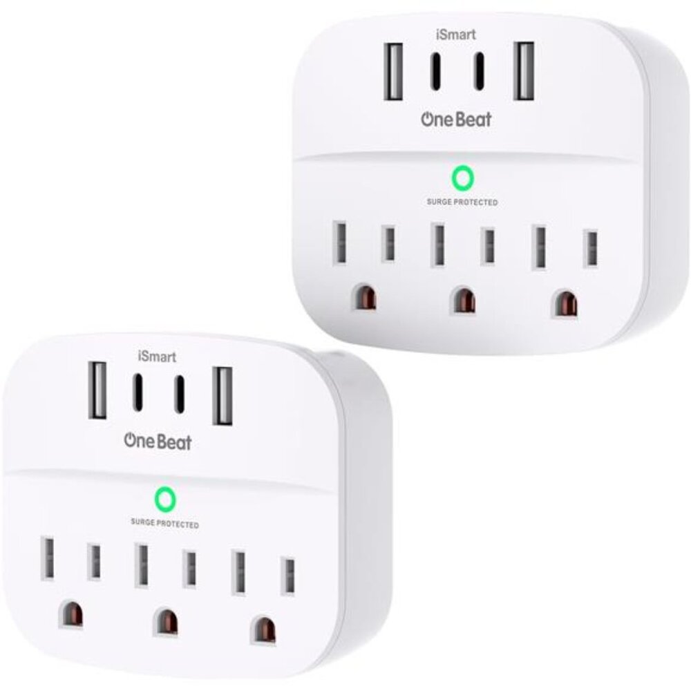 2 Pack Multi Plug Outlet Splitter with USB, Surge Protector Outlet Extender